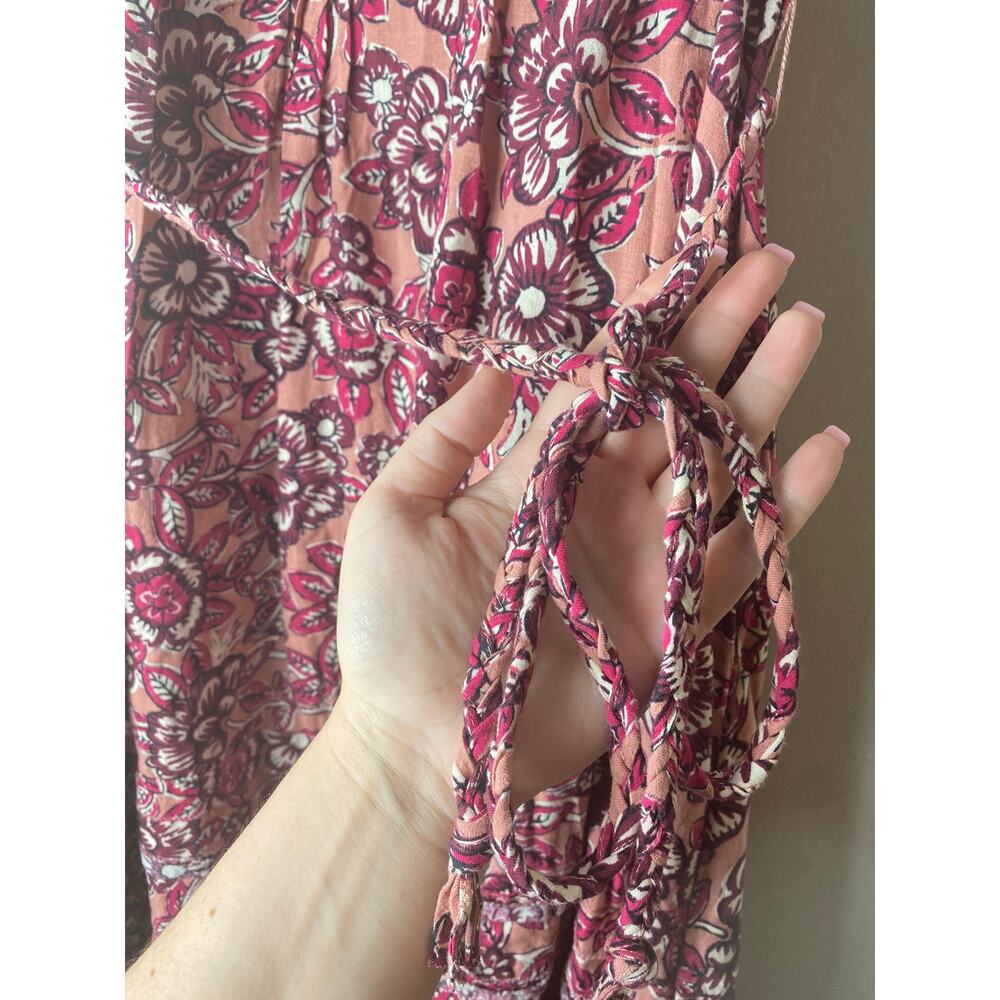FAHERTY DRESS LINEN FLORAL MIDI PINK COTTAGECORE MILKMAID BOHO WESTERN COQUETTE - Picture 10 of 16
